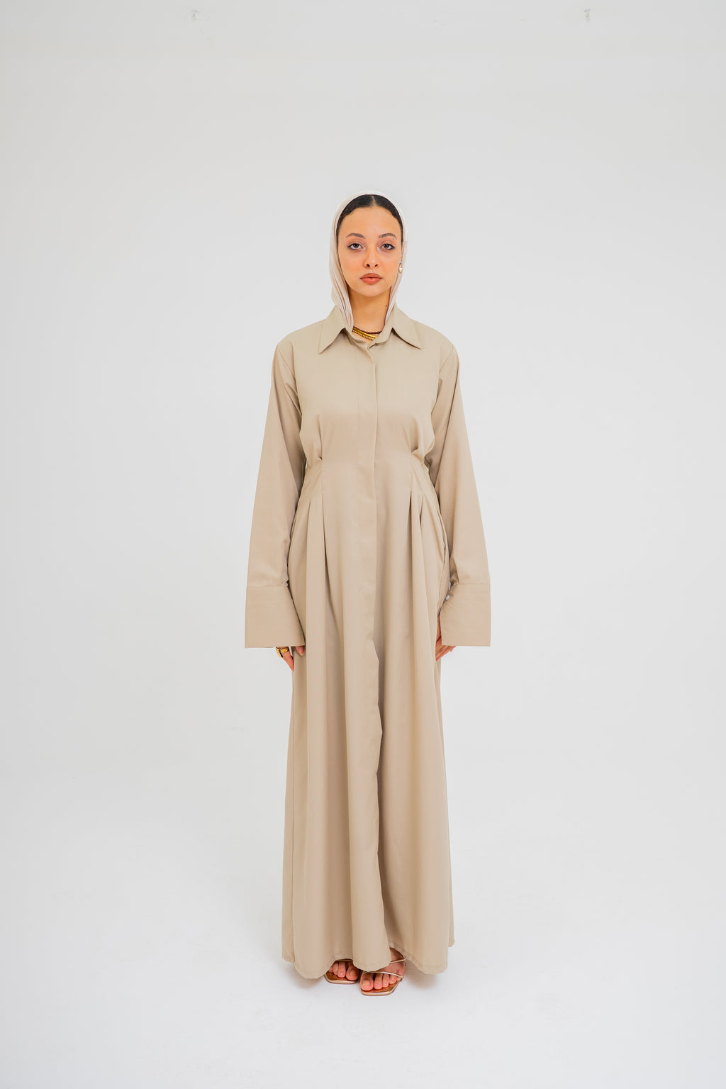 Signature Shirt Dress in Beige (Pre-order)