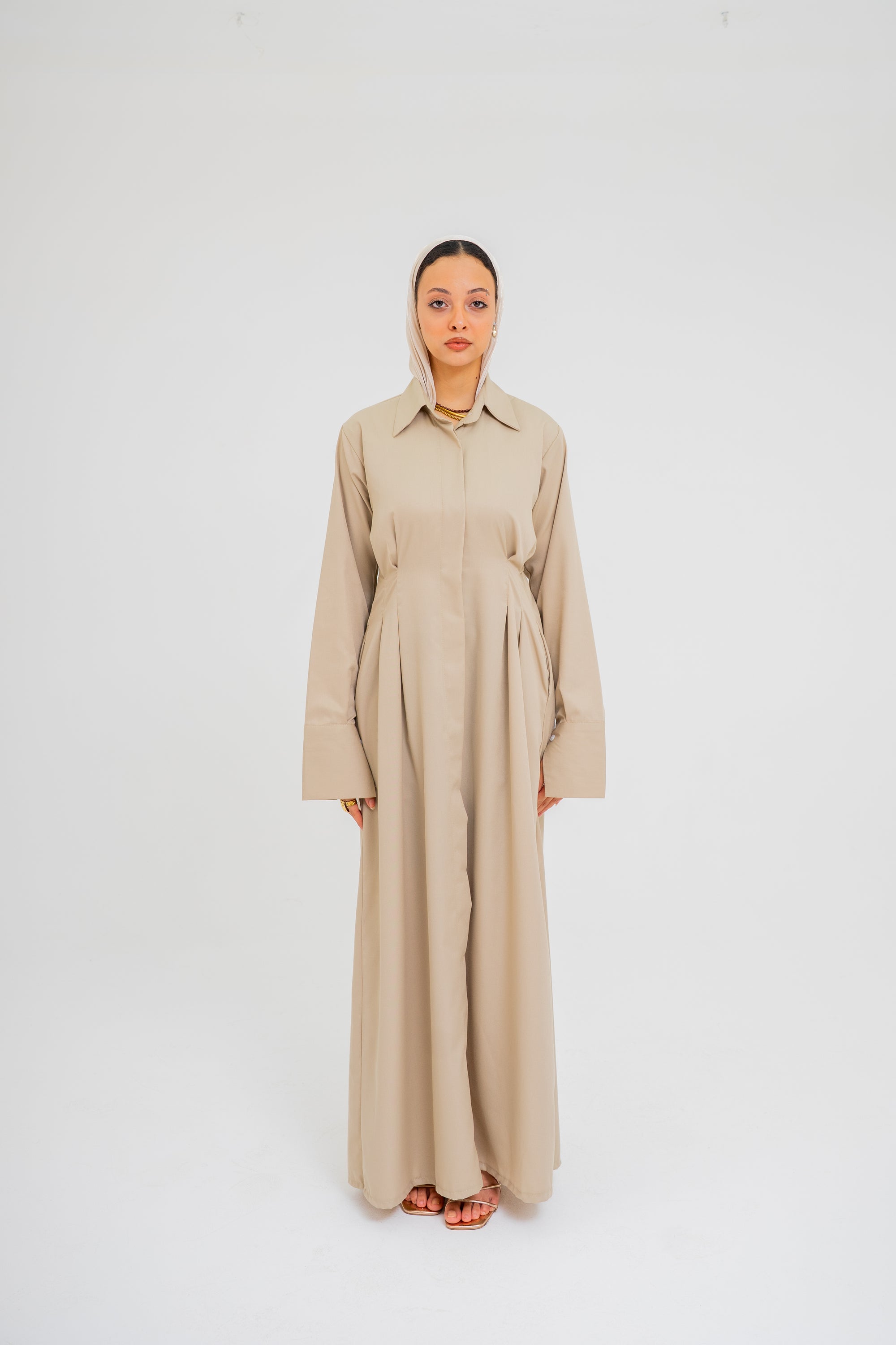 Signature Shirt Dress in Beige (Pre-order)