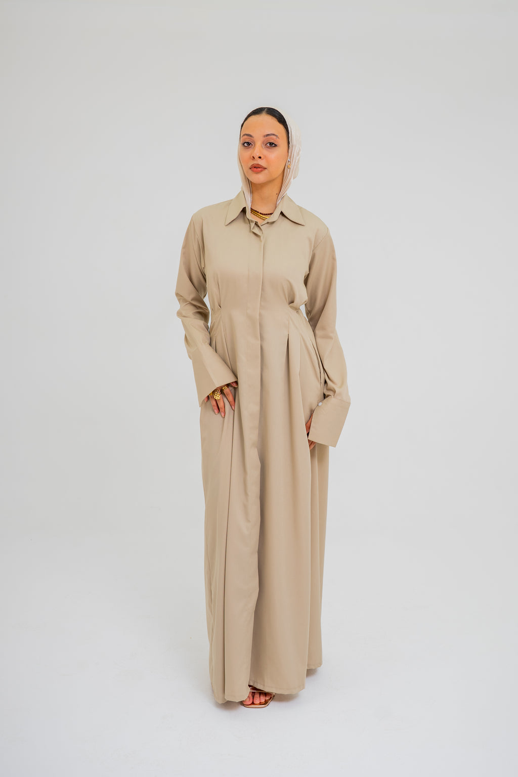 Signature Shirt Dress in Beige (Pre-order)