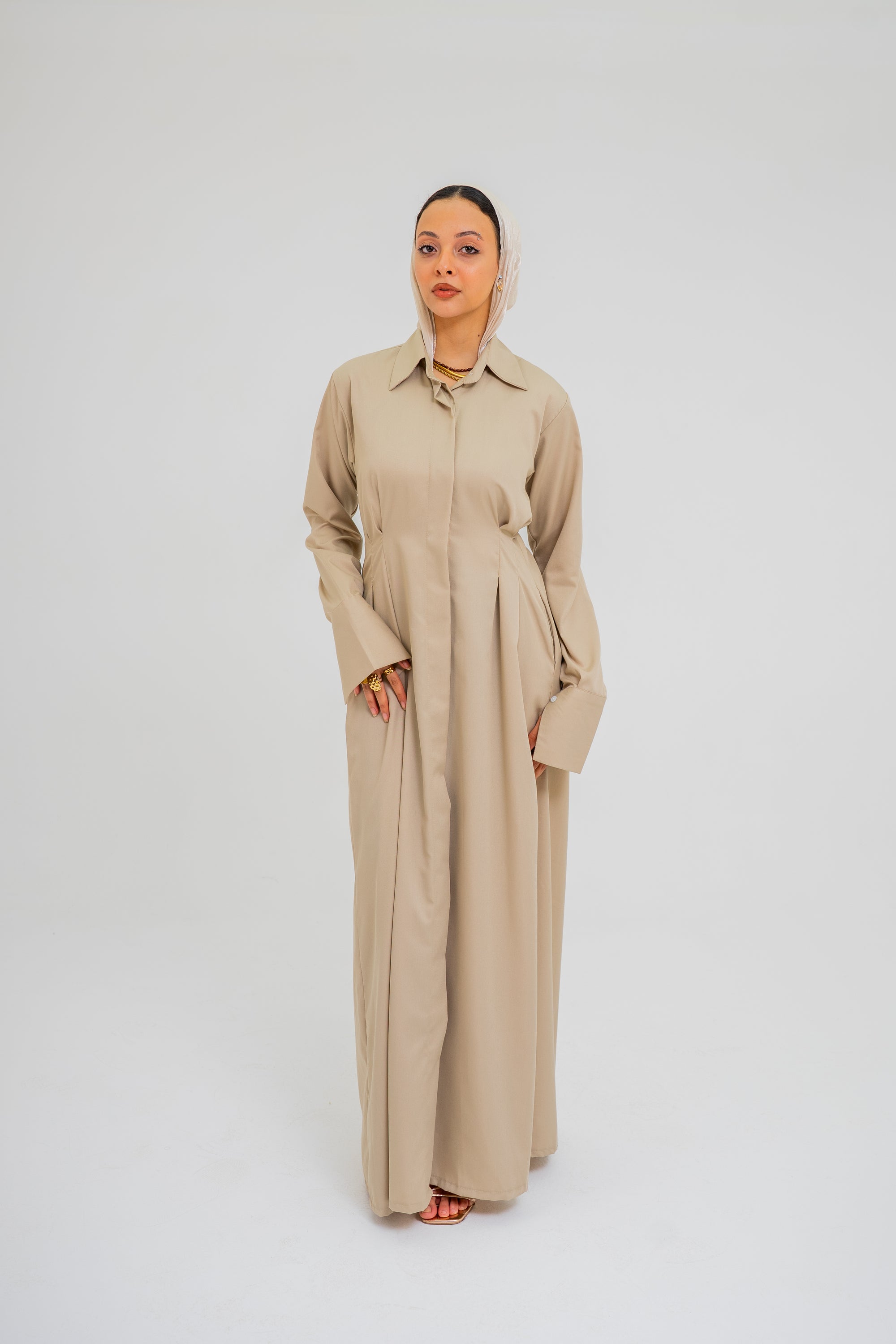 Signature Shirt Dress in Beige (Pre-order)