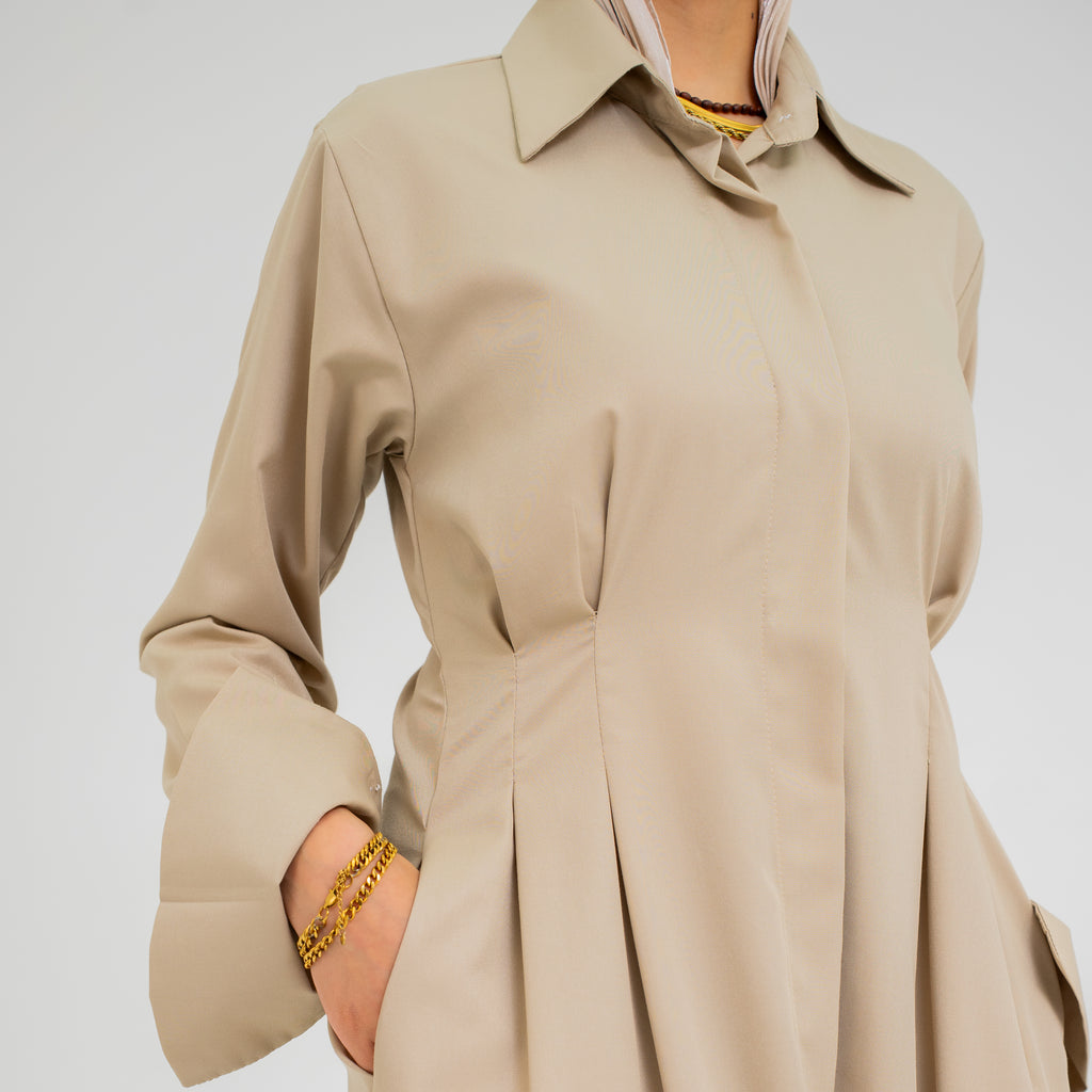 Signature Shirt Dress in Beige (Pre-order)
