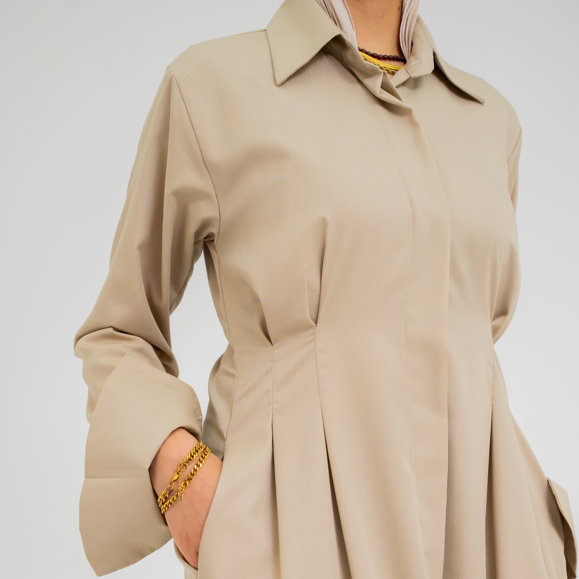 Signature Shirt Dress in Beige (Pre-order)
