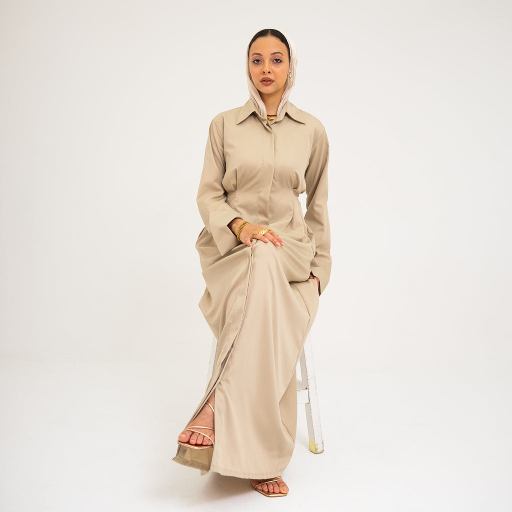 Signature Shirt Dress in Beige (Pre-order)
