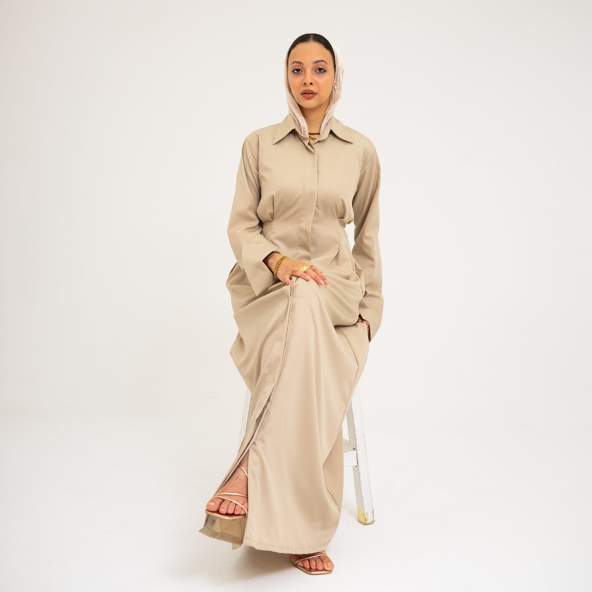 Signature Shirt Dress in Beige (Pre-order)
